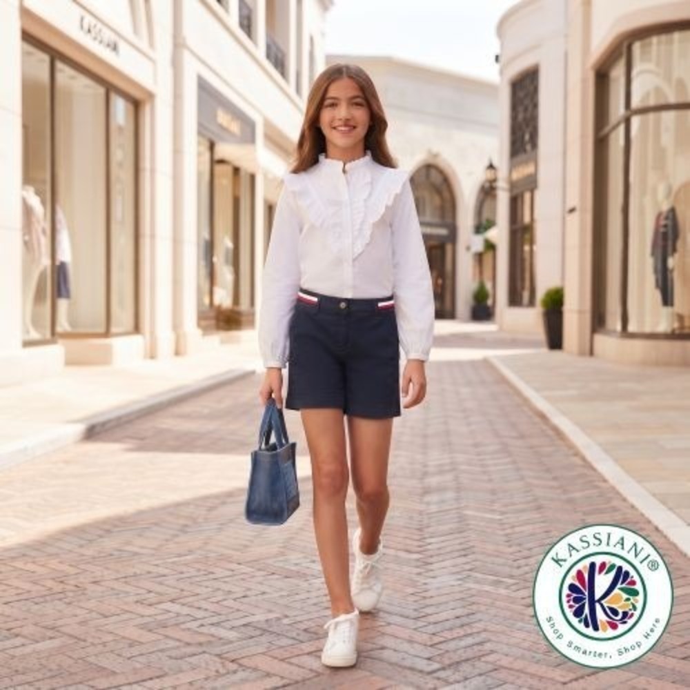 Tommy Hilfiger Blue Classic Stretch 5 Inch Chino Shorts Big Girls Size Check Mea